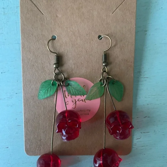 BOGO Cherry skull earrings. Edgy jewelry - Picture 2 of 5